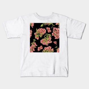 Watercolor quince branch on black Kids T-Shirt